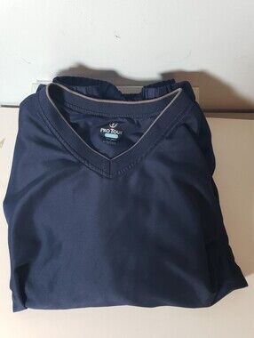 Pro Tour Cool Play Navy Blue Pullover Golf Windshirt V-neck Elastic Hem Athletic
